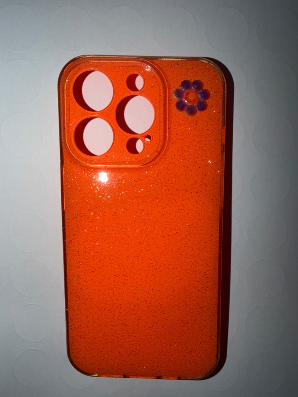 💎 Neon Orange shimmer iPhone 15 pro case with Rhinestone flower 💎3 for $15💎
